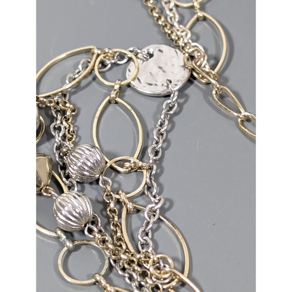 Chicos Two Tone Multi Chain Long Necklace Hammered Oval Link Boho Coastal Chic - Picture 4 of 10